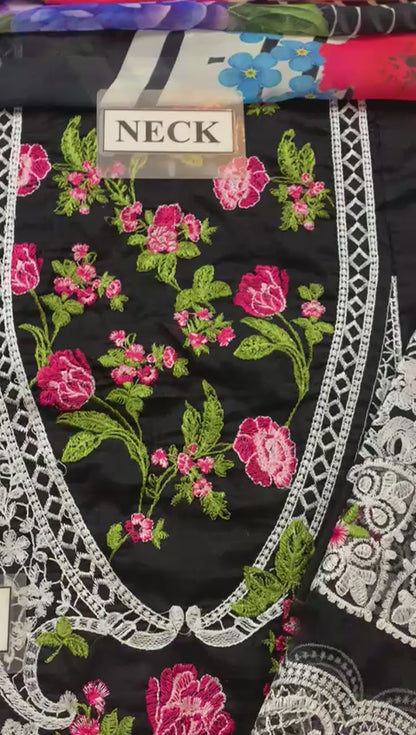Royal Black Embroidered Floral Suit with Intricate Lace & Cutwork