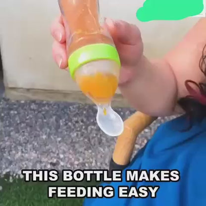 Portable Baby Food Dispensing Spoon - Silicone Squeeze Bottle for Cereal, Puree & Milk - Mess-Free One-Hand Feeding Tool