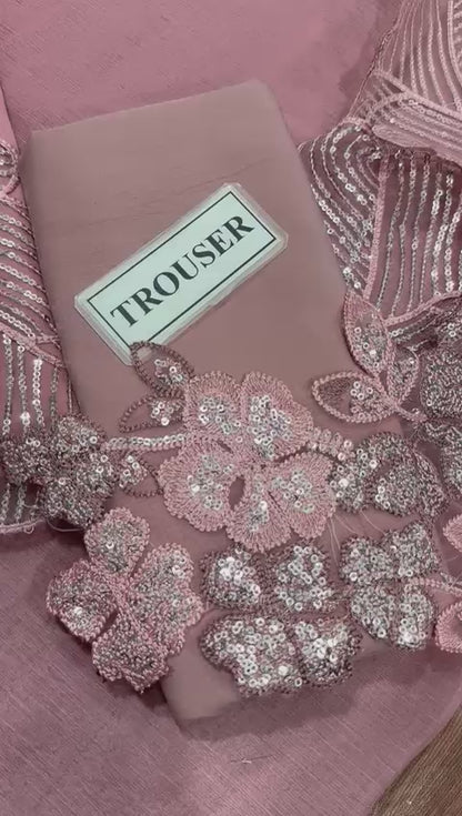 Elegant Mauve Embroidered Chiffon 3-Piece Suite - Hand-Embellished Festive Wear
