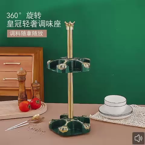 Close-up of Leak-Proof Oil Dispensers and Golden Finished Spice Containers