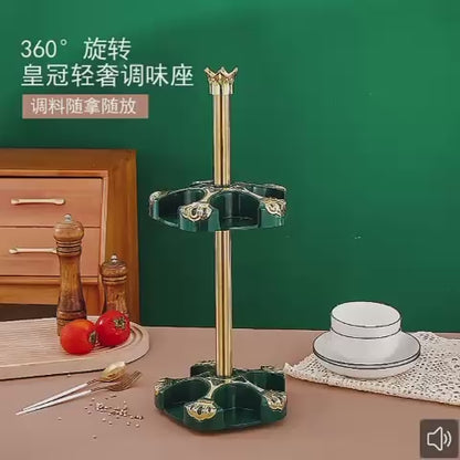 Close-up of Leak-Proof Oil Dispensers and Golden Finished Spice Containers