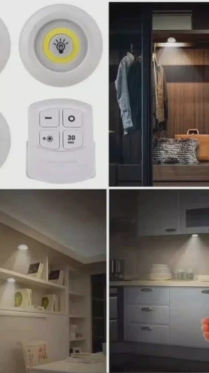 3-Piece Wireless Tap LED Puck Lights with Remote Control - Battery Operated Under Cabinet Lighting - Stick-on Night Lights for Home & Kitchen