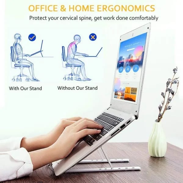 6-Level Adjustable Aluminum Laptop Stand Foldable & Portable Riser for MacBook, Tablets & Phones Cooling Stand