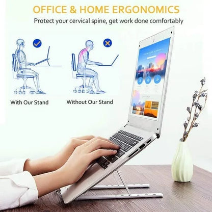 6-Level Adjustable Aluminum Laptop Stand Foldable & Portable Riser for MacBook, Tablets & Phones Cooling Stand