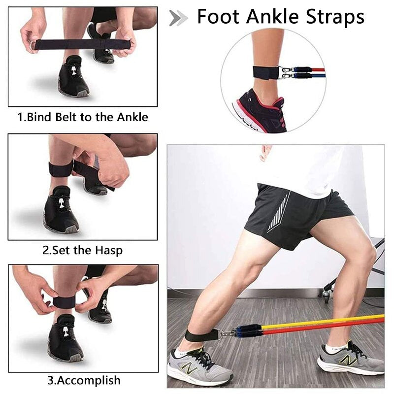 High-intensity home workout using stackable resistance bands for bicep curls.