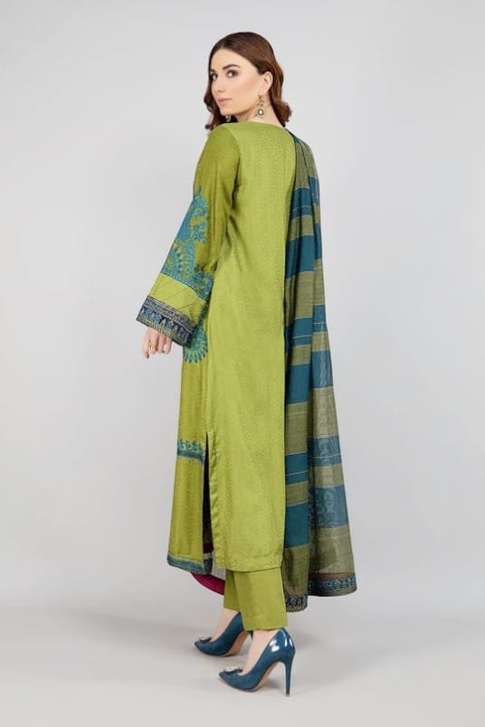 Teal blue striped lawn dupatta detail.