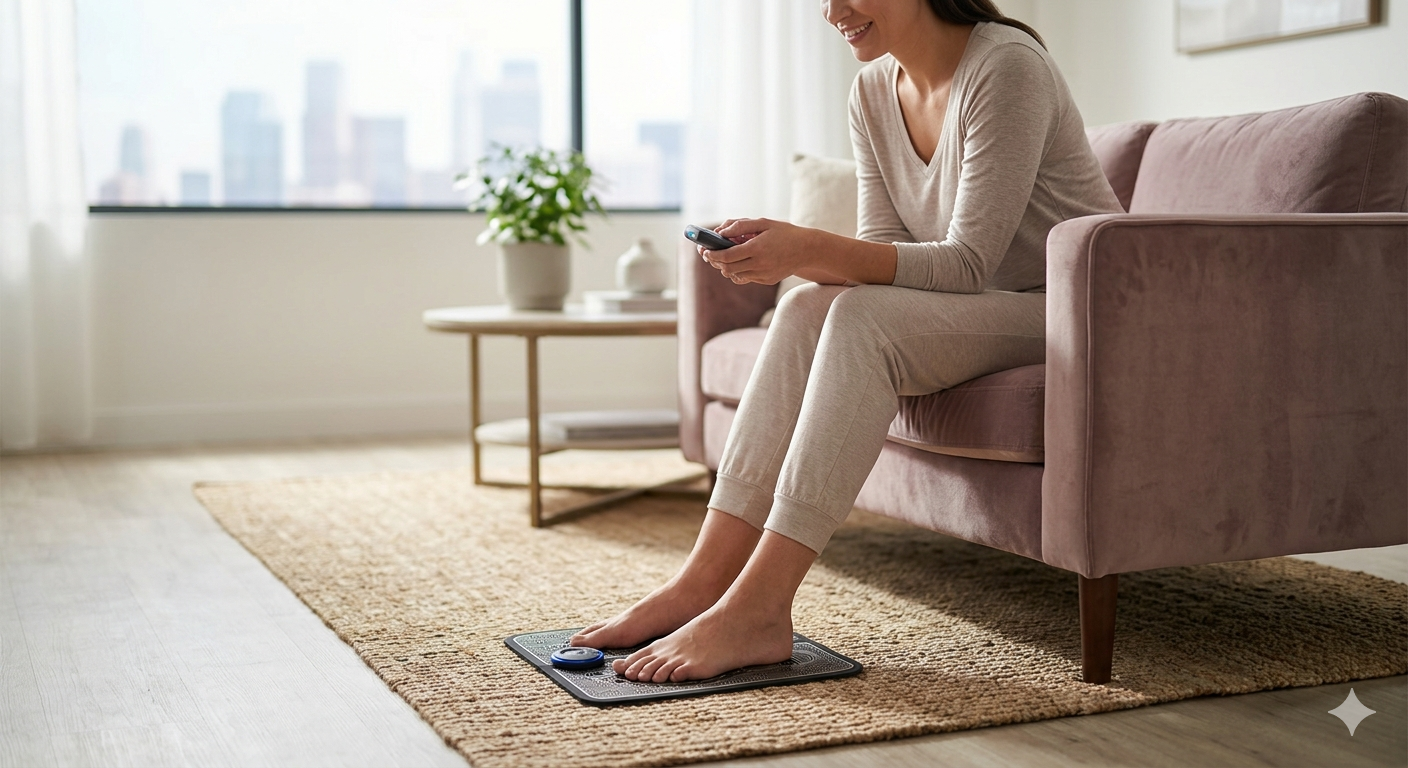 Electric Foot Massage Pad for leg swelling relief and neuropathy pain management.
