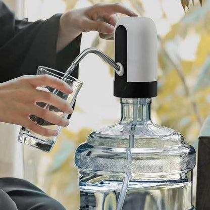 White and black automatic electric water pump dispenser on a 19-litre gallon.